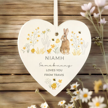Personalised Spring Bunny Wooden Heart Ornament, 3 of 4