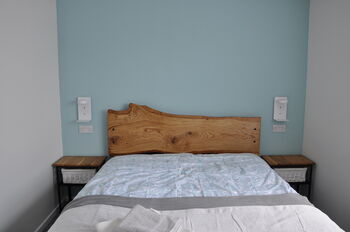 Handcrafted Steel Bed Frame And Oak Headboard, 6 of 12