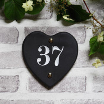 Engraved Slate Heart House Number. Choice Of Font, 2 of 5