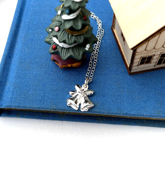 Personalised Serling Silver Jingle Bell And Initial Star Christmas Necklace, 8 of 12