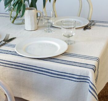 Pure Belgian Blue Stripe Linen Tablecloth, 2 of 3