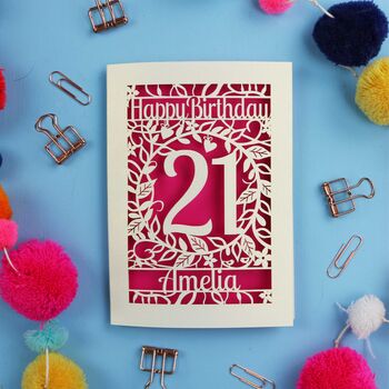 Personalised 21st Birthday Card Papercut Flower Design, 9 of 11