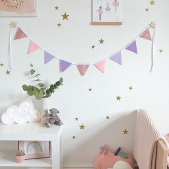 Lilac And Pink Sparkle Bunting For Girl's Bedroom, 3 of 6