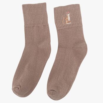 Embroidered Cats Cotton Ankle Socks Women's Three Pack, 4 of 4