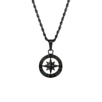 Black North Star Compass Pendant Necklace For Men, 4 of 12