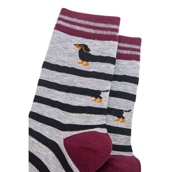 Women's Winding Sausage Dogs Bamboo Socks Red Grey Marl, 4 of 4
