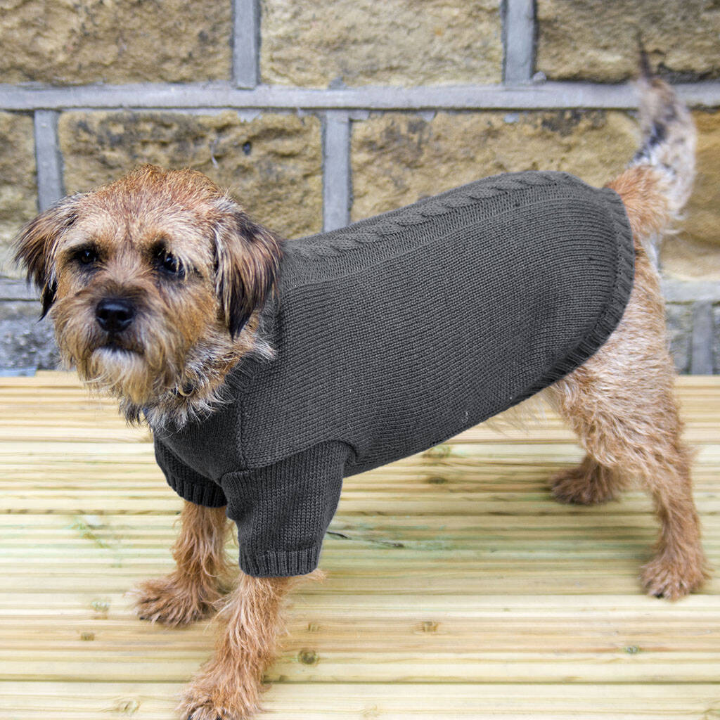 Luxury Grey Cable Knit Dog Jumper By Dibor