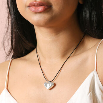 Chunky Heart Locket Cord Necklace In Silver, 4 of 6