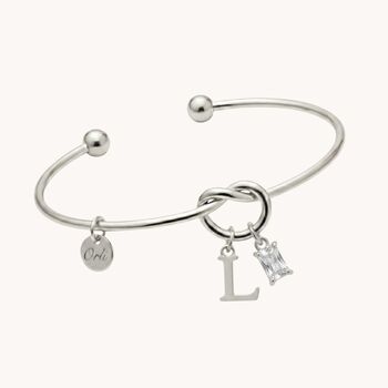 Silver Initial And Birthstone Adjustable Knotted Bangle, 2 of 6