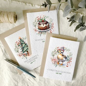 Fun Pun Christmas Cards Multi Pack Of 12, Plantable Wildflower Seed, 2 of 4
