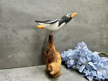 Handmade Wooden Cliff Diving Penguin Sculpture Ornament, 3 of 11