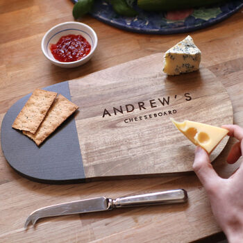Personalised Wood And Slate Cheese Board Christmas Gift For Him Or Her, 2 of 5