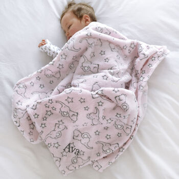 Personalised Soft Pink Elephant Motif Baby Blanket, 2 of 5