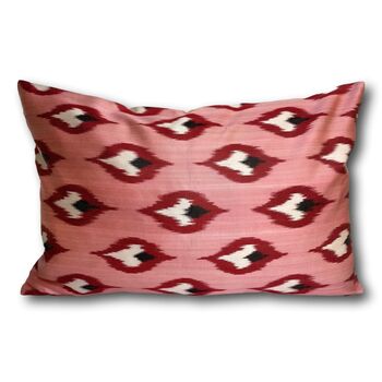 Pink And Red Silk Ikat Cushion, 2 of 4