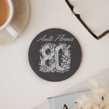 Personalised 80th Birthday Gift For Her Engraved Slate Coaster, 2 of 2