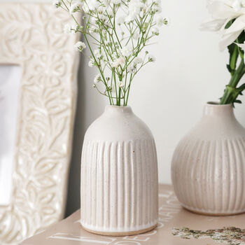 Set Of Three Small Grooved Bud Vases, H10cm/12.5cm, 3 of 5