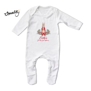 Personalised First Christmas Peter Rabbit Babygrow, 2 of 3