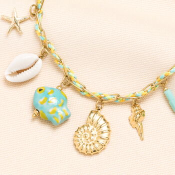 Stainless Steel Green And Blue Sea Charm Necklace In Gold Plating, 2 of 2