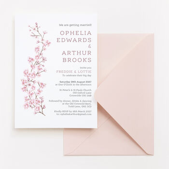 Wedding Invitation Pink Cherry Blossom, 3 of 5