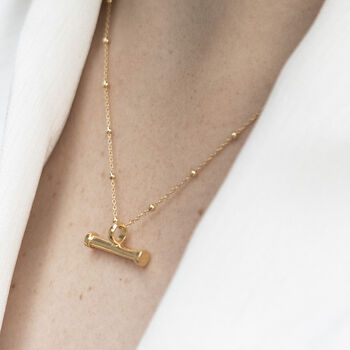 Sterling Silver Gold Plated T Bar Necklace, 2 of 9