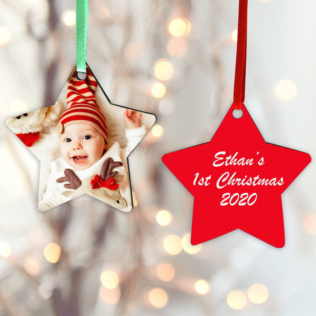 Personalised Baby's First Christmas Photo Decoration, 1 of 4