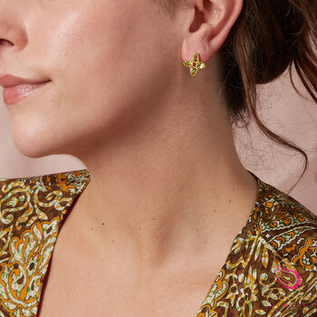 Green Peridot Gold Plated Star Shaped Studs, 2 of 9