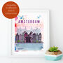 Amsterdam Cityscape Travel Poster Art Print, thumbnail 1 of 10