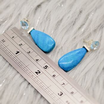 Howlite, Blue Topaz Earrings, Silver Drop Earrings, 7 of 7