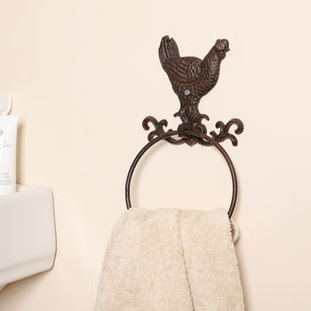 Cast Iron Country Rooster Towel Ring, 5 of 12