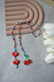 Personalised Chunky Heart Cherry Beaded Bag Charm, 4 of 7