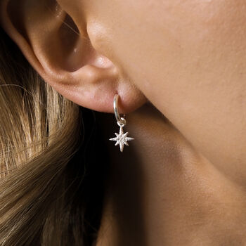 Elsa. Bridesmaid Sterling Silver Star Hoop Earrings, 2 of 4