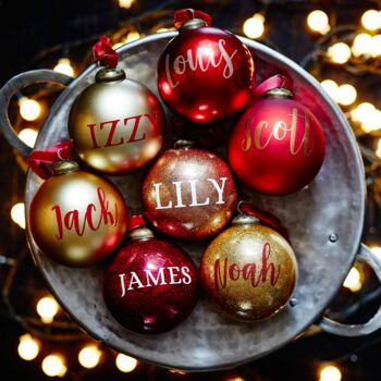 Metallic Red Glass Personalised Bauble, 3 of 4