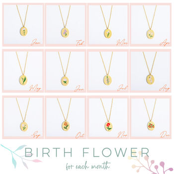 Oval Enamelled Birth Flower Necklace In A Gift Box, 8 of 12