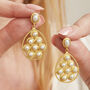 Pearl Gold Plated Silver Pear Drop Earrings, thumbnail 3 of 8