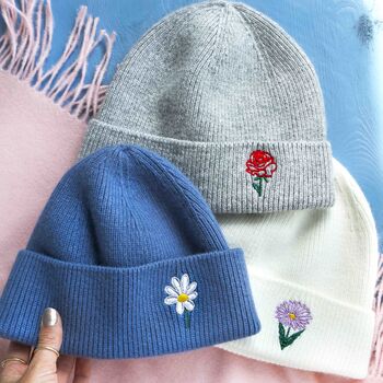 Birthday Flower Cashmere Wool Hat And Gloves Gift Set, 5 of 10