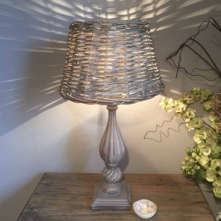 Wooden Teardrop Ribbed Lamp With Wicker Shade By Cowshed Interiors