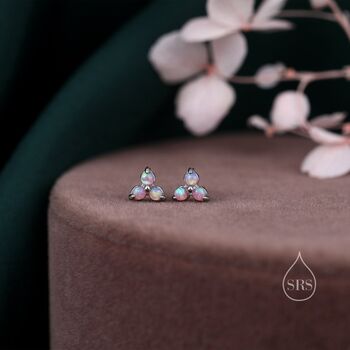 Extra Tiny Opal Trio Stud Earrings In Sterling Silver, 4 of 12