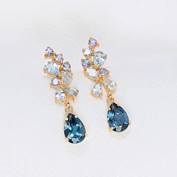 Blue Gemstone Drop Earrings In Sterling Silver And Gold, 4 of 10