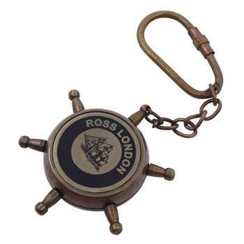 Bronze Ship Wheel Compass Keyring, 2 of 9