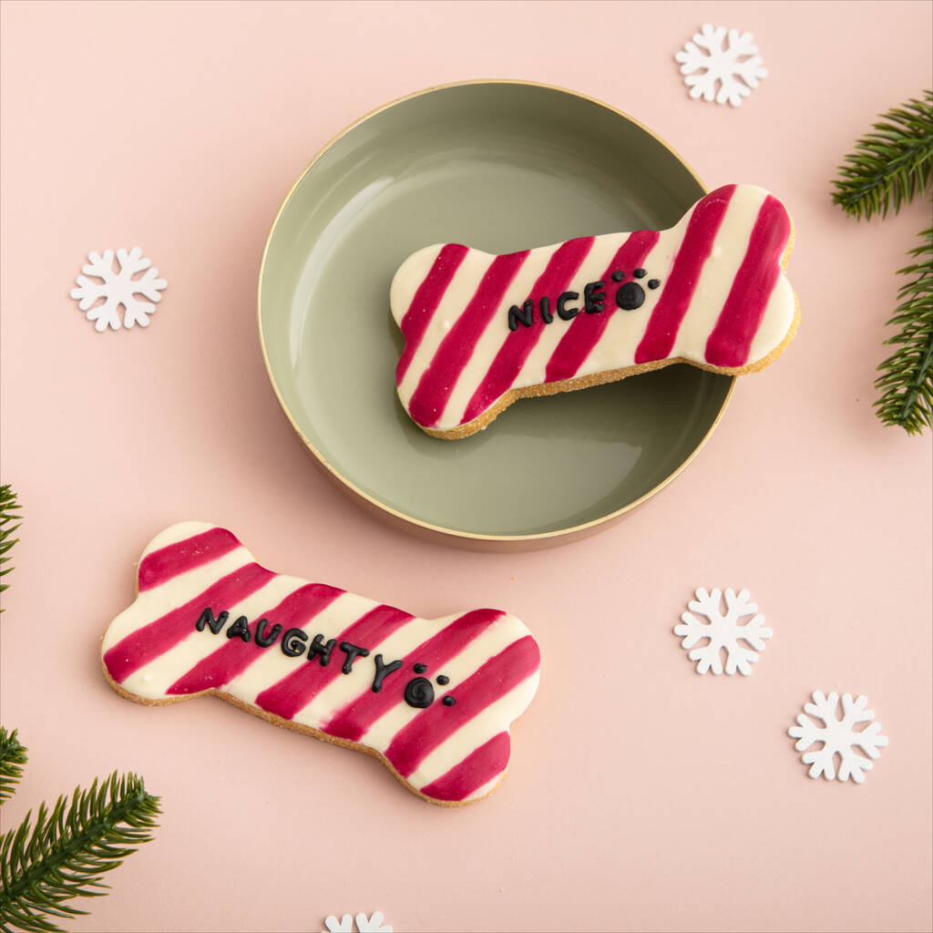 Naughty And Nice Iced Dog Biscuit Bone Duo