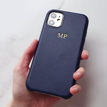 Navy Pu Leather Embossed Phone Case, 4 of 10