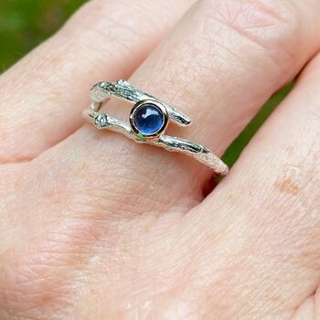 Blue Cabochon Sapphire Woodland Twig Engagement Ring, 2 of 8