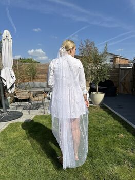Floor Ivory Pearl Single Tier Veil, 4 of 4