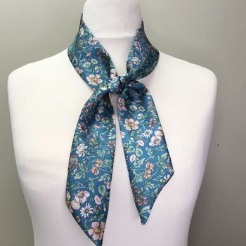 Handmade 100% Mulberry Liberty Silk Skinny Scarf Teal Rachel, 4 of 4