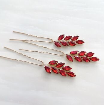 Vibrant Red Crystal Hair Pins, 5 of 7
