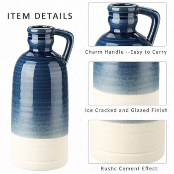 Blue Ceramic Vintage Flower Vase With Handle, 6 of 6