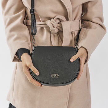 Black Leather Saddlebag Handbag, 2 of 11