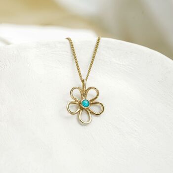 Gold Flower Pendant With Turquoise Stone, 3 of 6