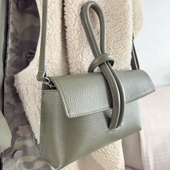 Leather Clutch Crossbody Bag With Knot Handle And Strap, 2 of 12