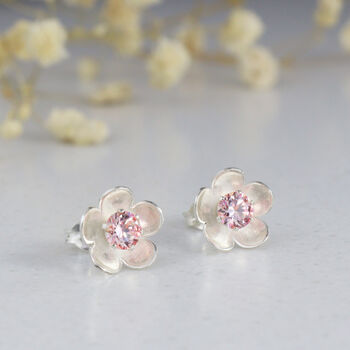 June Birthstone Cz Silver Stud Earrings, 2 of 2